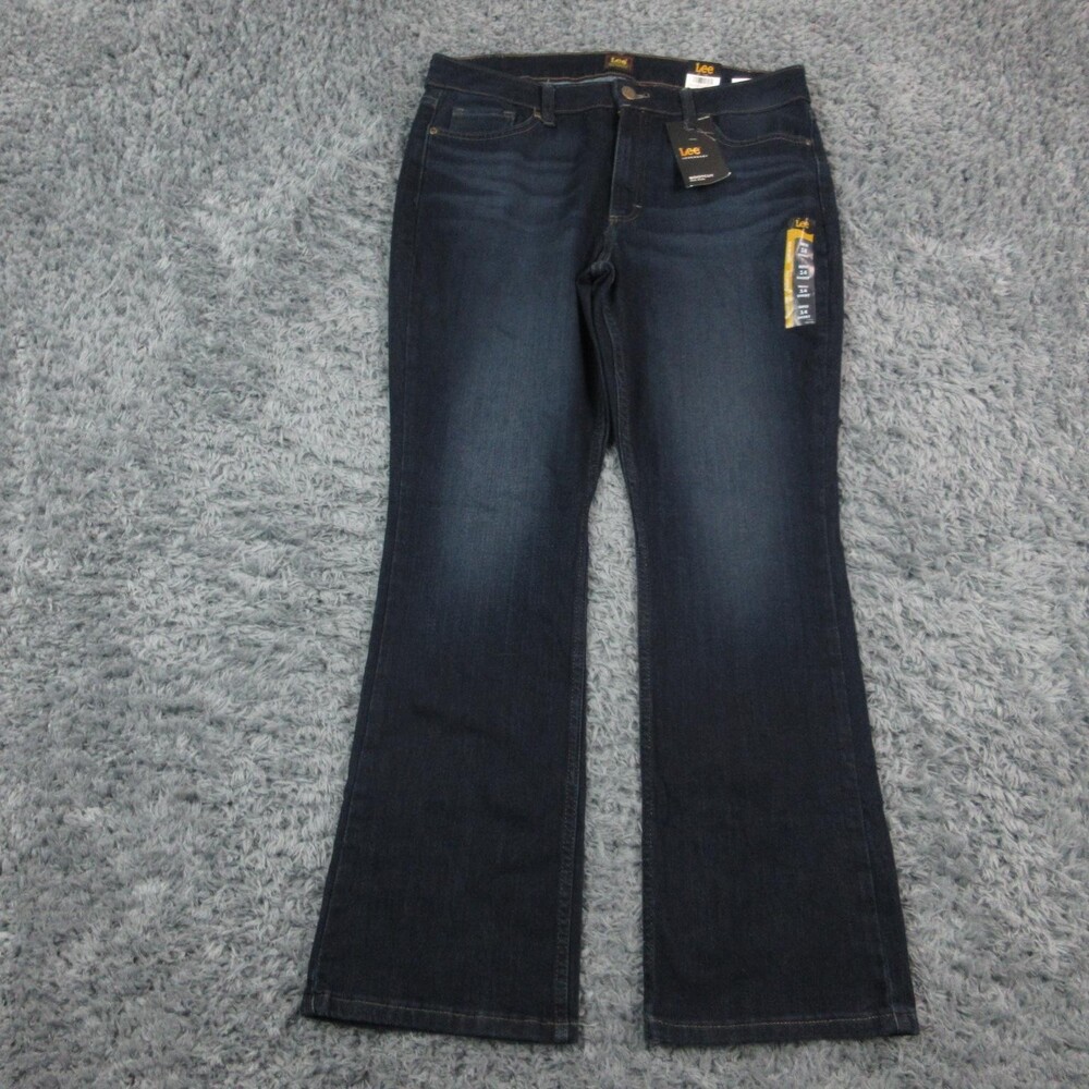 Lee Jeans Womens 14 Short Blue Dark Wash High Rise Bootcut Stretch 34x30* NWT